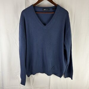 Lux Cashmere Blue 100% Cashmere V-Neck Sweater Men's XXL Soft Warm *Hole